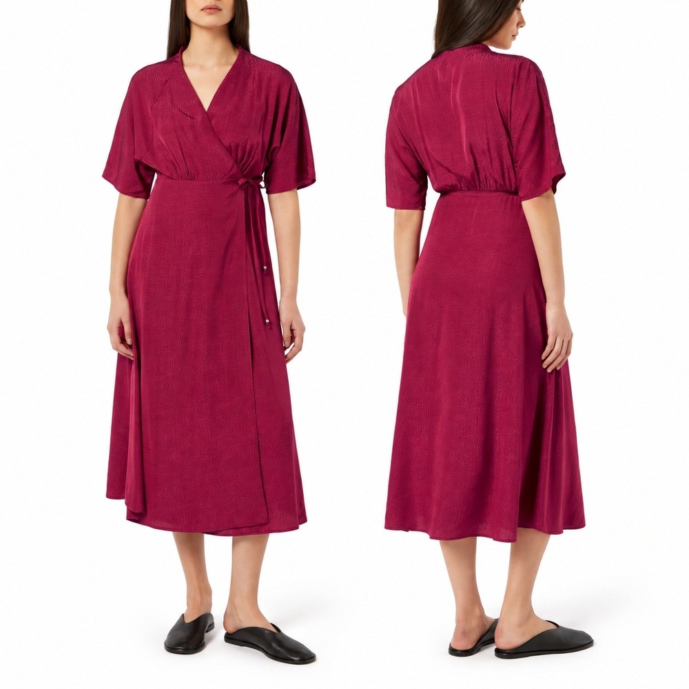 NWT SCOTCH & SODA Jacquard Wrap Midi Dress in Cherry Red. Size US 4